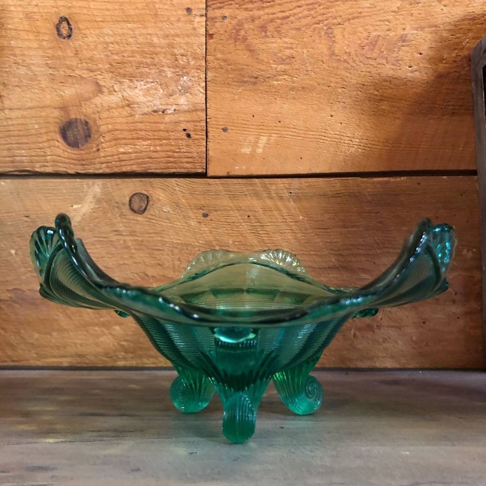 Beautiful Aquamarine Ornate Glass Candy Dish ✨